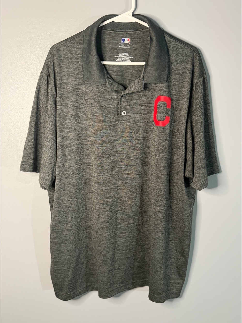 MLB Cleveland Grey Polo Shirt with Red 'C' Logo, Size 2XL